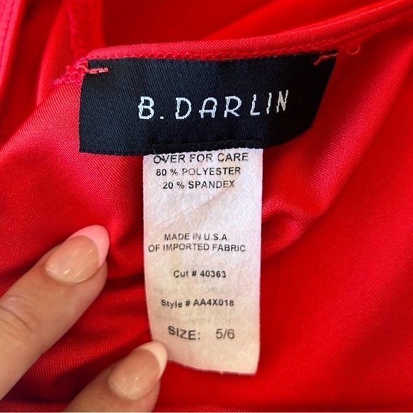 B. Darlin One Shoulder Long Sleeve Shiny Red BodyCon Ruched Side Cocktail Dress - Picture 3 of 10